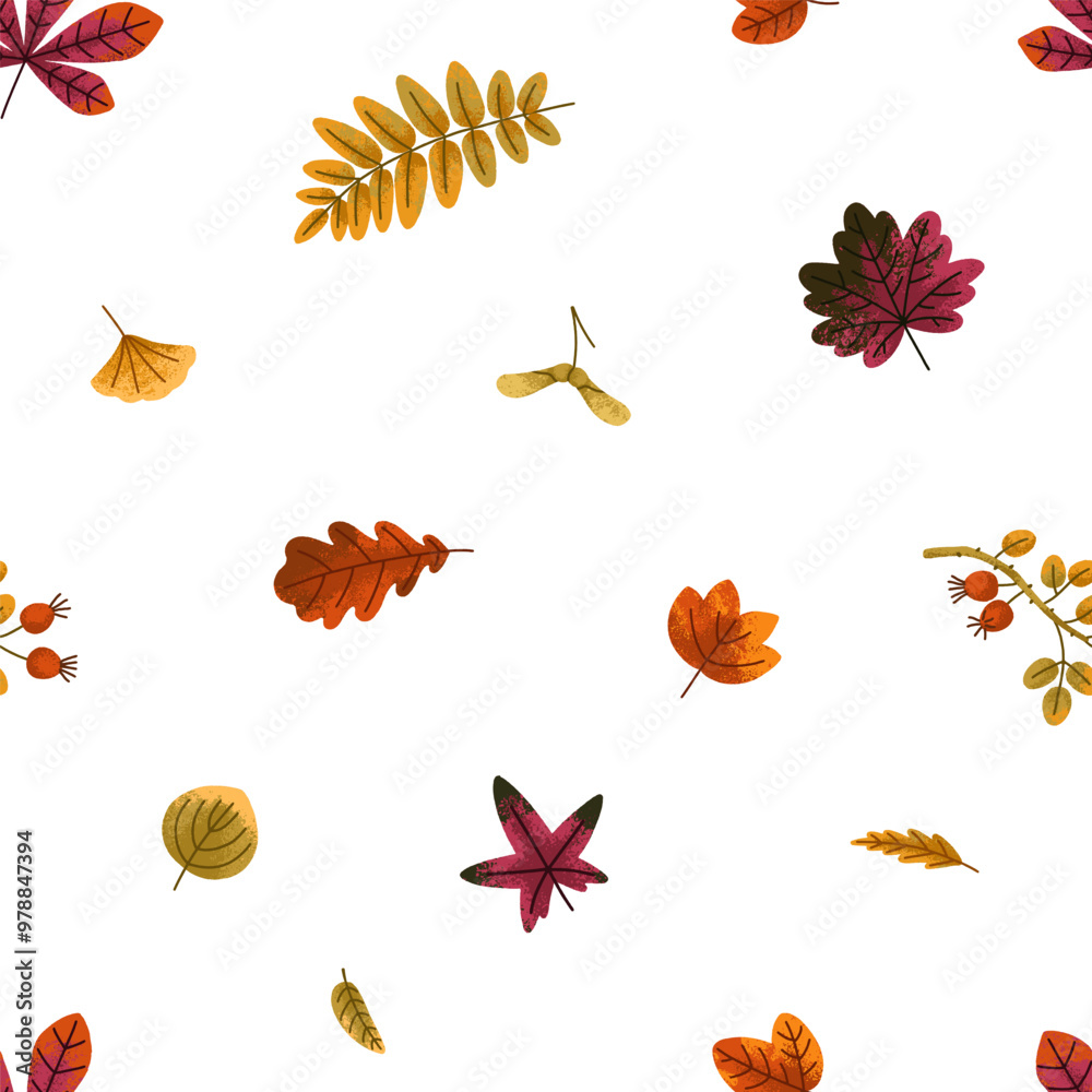 Poster seamless fall leaf pattern. autumn foliage, endless design. repeating nature print, background with 