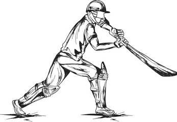 Sketching illustration of cricket batter player in playing pose.