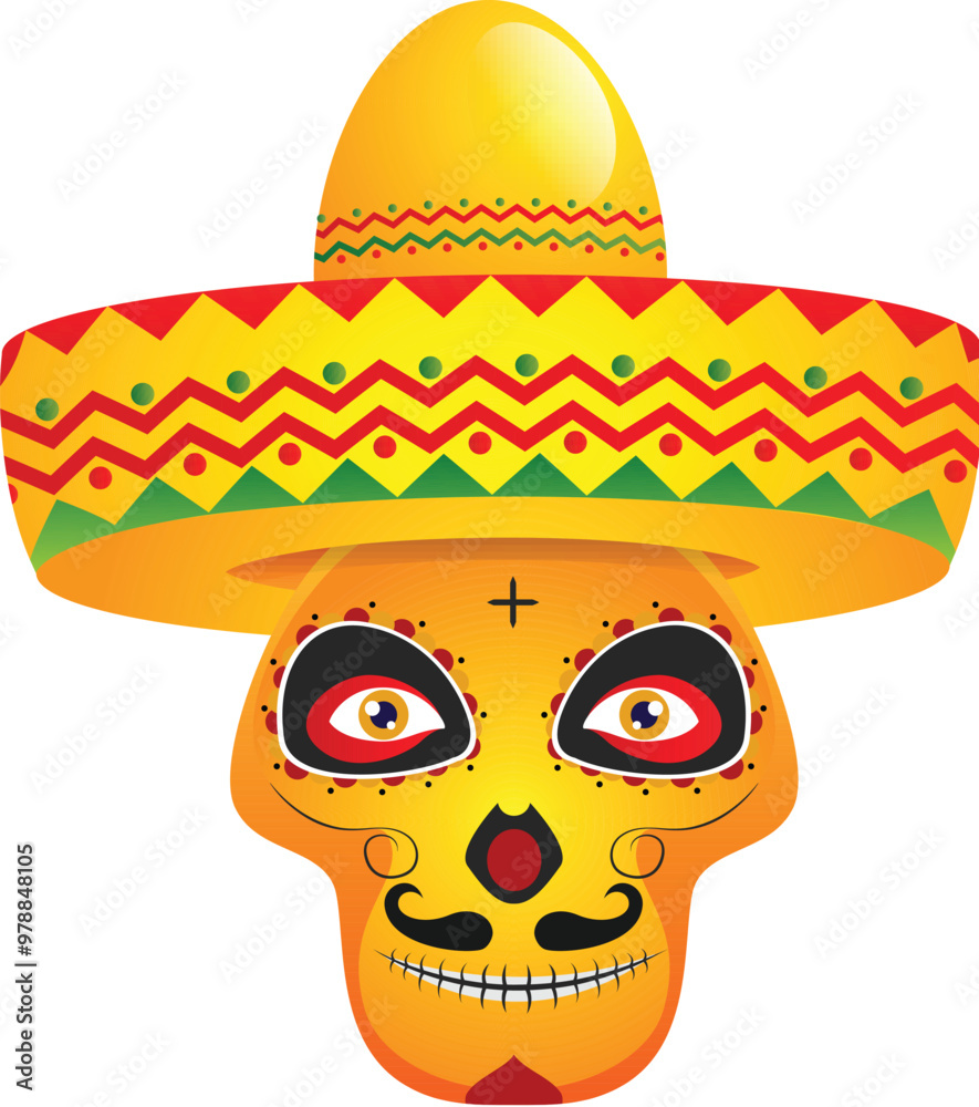 Poster mexican holiday of dia de los muertos mariachi skull cartoon element.