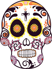 Mexican Holiday of Dia de los muertos sugar skull calavera element.