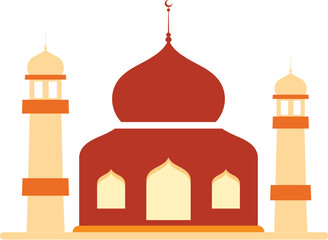 Flat Illustration of Mosque Element in Brown and Yellow Color.