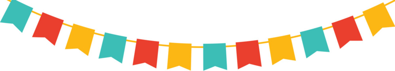 Colourful Bunting Flag Decoration Element in Flat Style. © Abdul Qaiyoom