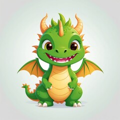 Fototapeta premium Cute Green Dragon Cartoon Character