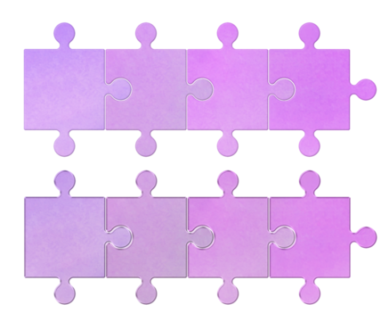 横に連続した紫色のグラデーションがかったパズルのピースが並ぶ素材セット