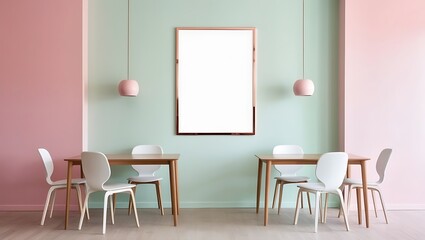 An office interior with a clear white wall for mockups