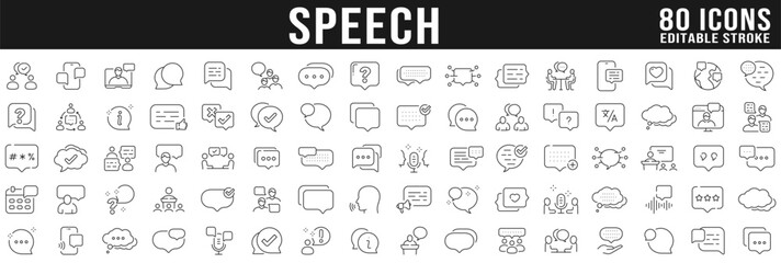 Speech bubble line icon big set. Talk, people, man, user, dialog, chat, cloud etc. Editable stroke