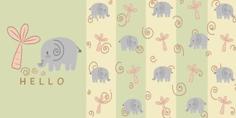 Baby pattern, cute elephant, baby shower greeting card, seamless animal pattern background, cute vector texture for baby bedding, fabric, wallpaper, wrapping paper, textile, t-shirt printing.