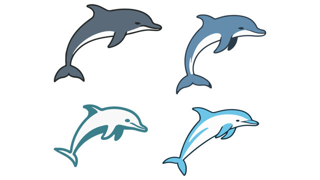 set of dolphin illustrations, four dolphin vector illustrations