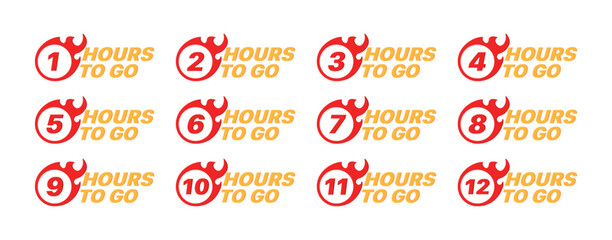 Hours to go set icons. Timer icons. Flat style. Vector icons.