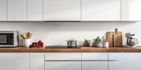 Modern Kitchen with White Cabinets and Wooden Countertop