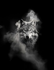 A wolf's face emerges from a cloud of smoke, its eyes staring directly at the viewer. © YiuCheung