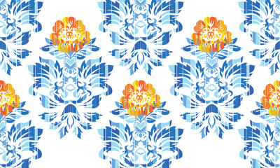 Motifs African boho paisley Floral Ikat pattern embroidery border.for background or tapestry, designing patterns, textiles, batik, curtains, clothing or decorations. Vector illustration.