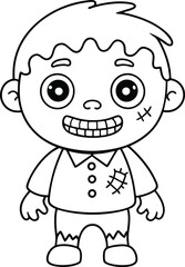 Fototapeta premium Cute Cartoon Zombie Character Coloring Page for Kids with Stitches and Ragged Clothes