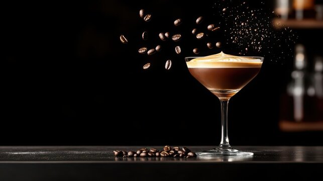 A stylish coffee cocktail garnished with coffee beans, perfect for evening gatherings and special occasions.