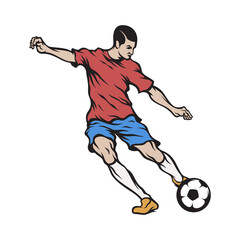 Obraz premium Soccer player kicking ball. Vector illustration