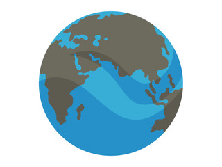 Earth globe with blue oceans and brown continents illustrates the planet. Ideal for geography, environment, education, global awareness, sustainability. Flat vector style with clear, simple colors