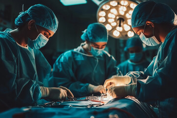 Doctors perform surgery cardiac stent transplant in a hospital