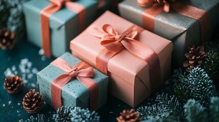 Elegant Boxing Day sale template with ribbon-shaped text, combined with paper craft gift boxes and winter elements in a layered vector style.