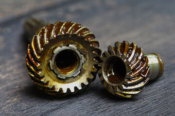 helical gears is dirty with grease stains .