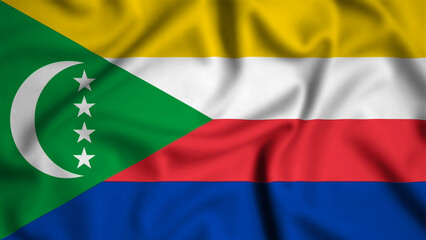 Obraz premium Comoros flag waving in the wind background illustration, silk