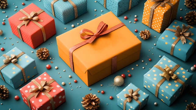 Boxing Day sale poster design template with a modern vector background, bright gift boxes, and large sale text, ideal for promotional use.