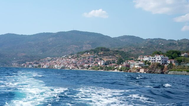 Mitilini, Lesbos Greek island, photographed from a speed boat