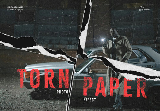 Torn Paper Photo Effect Template Mockup