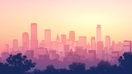 Fototapeta premium Modern city in natural colors. illustration of city landscape.