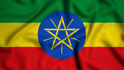 Ethiopia flag waving in the wind background illustration, silk