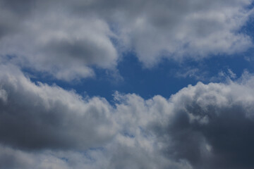 Blue sky and white and gray clouds. Texture background for design.