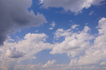 Blue sky and white and gray clouds. Texture background for design.