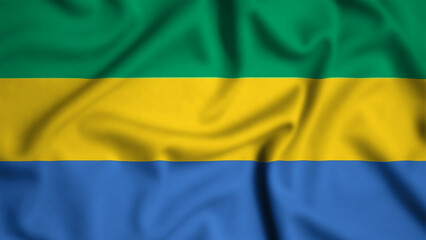 Gabon flag waving in the wind background illustration, silk
