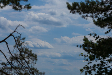Blue sky and white and gray clouds. Texture background for design.