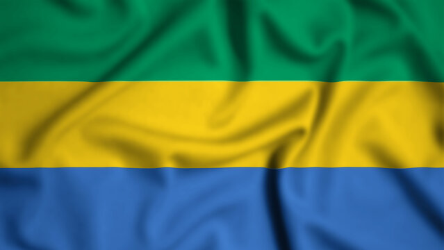 Gabon flag waving in the wind background illustration, silk