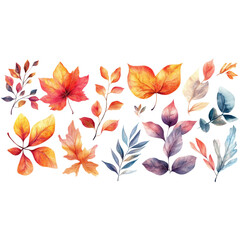 Warm Autumn Leaves Illustration in Shades of Orange, Red, and Brown with Varied Leaf Shapes
