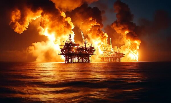 Oil Rig Fire in the Ocean