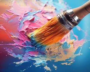 Obraz premium Artist paints a picture of brush oil paint closeup