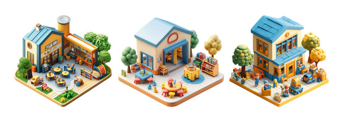 Vibrant miniature village with shops, cozy cafes, and playful scenes