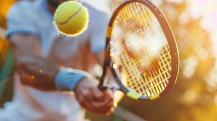 Close-up Tennis Action in Outdoor Sunlit Court