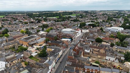 Fototapeta premium Town centre St Neots, Uk, Cambridgeshire drone aerial view