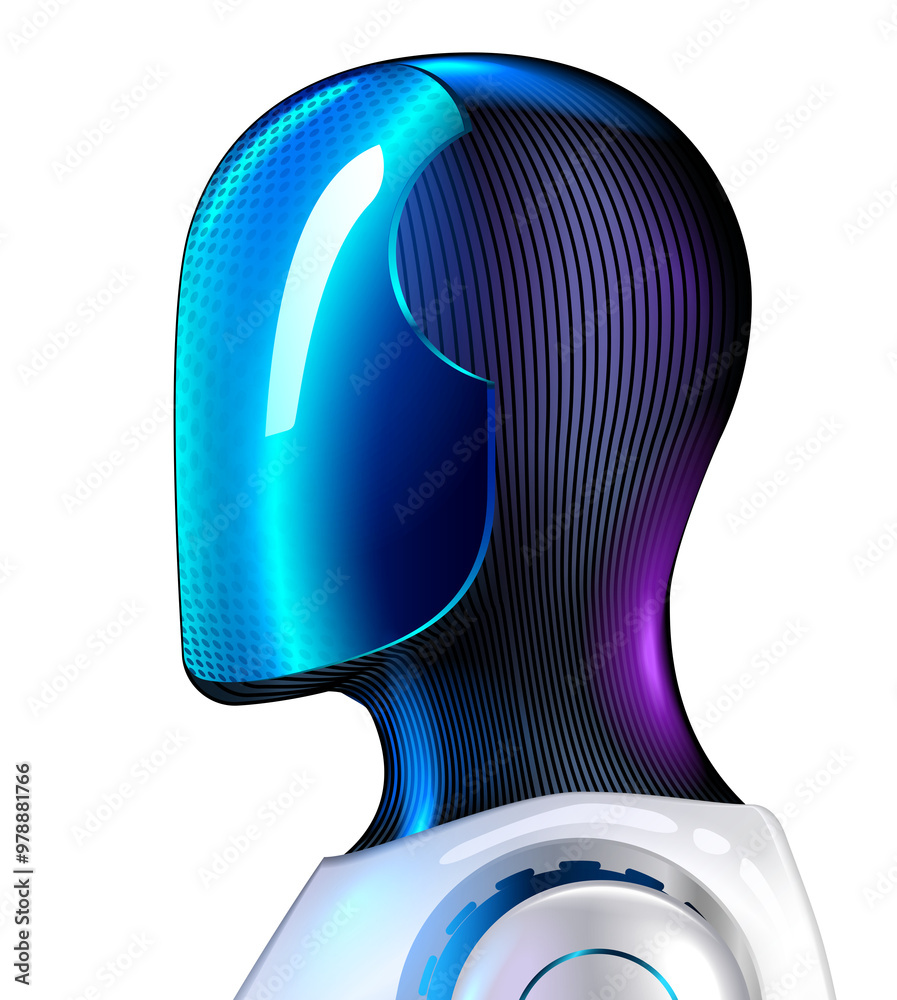 Leinwandbilder AI robot head close up side view. futuristic robot face mask. Humanoid anthropomorphic robot with AI or artificial intelligence.