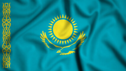 Kazakhstan flag waving in the wind background illustration, silk