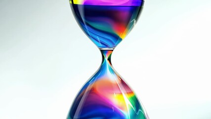 Abstract liquid iridescent colors forming an hourglass in a realistic 3D animation on a bright background. - Powered by Adobe