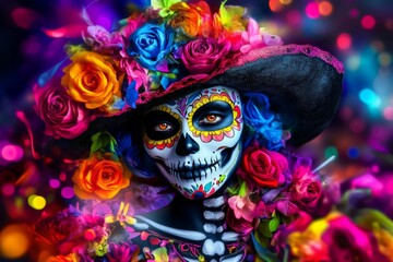 Colorful Catrina for Día de los Muertos, Day of the dead. Traditional, religious and mexican celebration.	