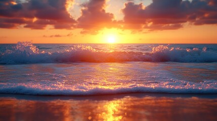Sunset over the Ocean Waves