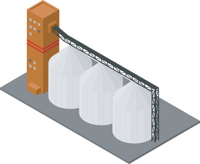 Silo Containing Corn to be Processed in the Factory on Isometric Design © Syaiful