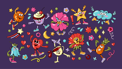 Doodle groovy shapes. Abstract vintage 60s 70s decorative groovy figures, creative funny retro abstract symbols funky cartoon style. Vector isolated set.eps