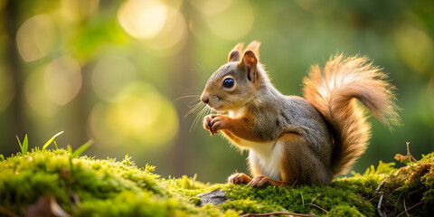 Obraz premium |Cute baby squirrel playing in the forest , adorable, wildlife, nature, small, furry, cute, young, rodent, tree, outdoor