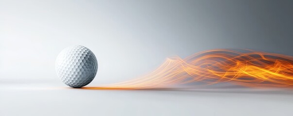 A dynamic representation of a golf ball in motion, showcasing speed with vibrant flames trailing behind it.