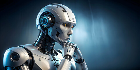 Futuristic robot lost in thought, robot, future, AI, technology, android, contemplation
